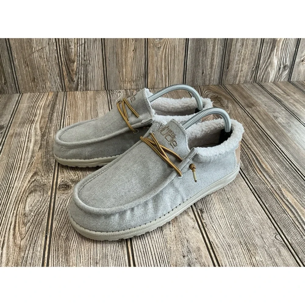 Hey Dude Wally Herringbone Grey Shoes Men's Slip on Loafers Size 8